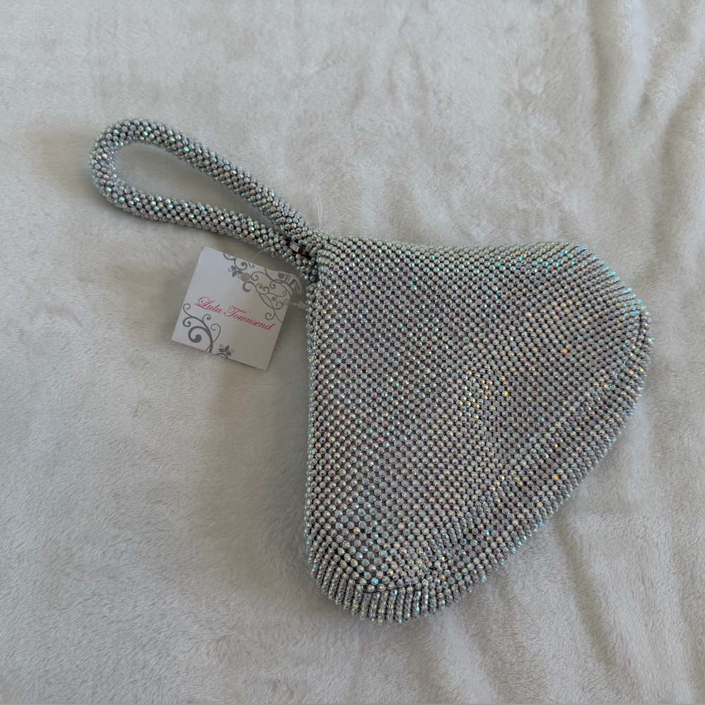 Lulu Townsend Crystal-Embellished Silver Wristlet Bag. New with tags!